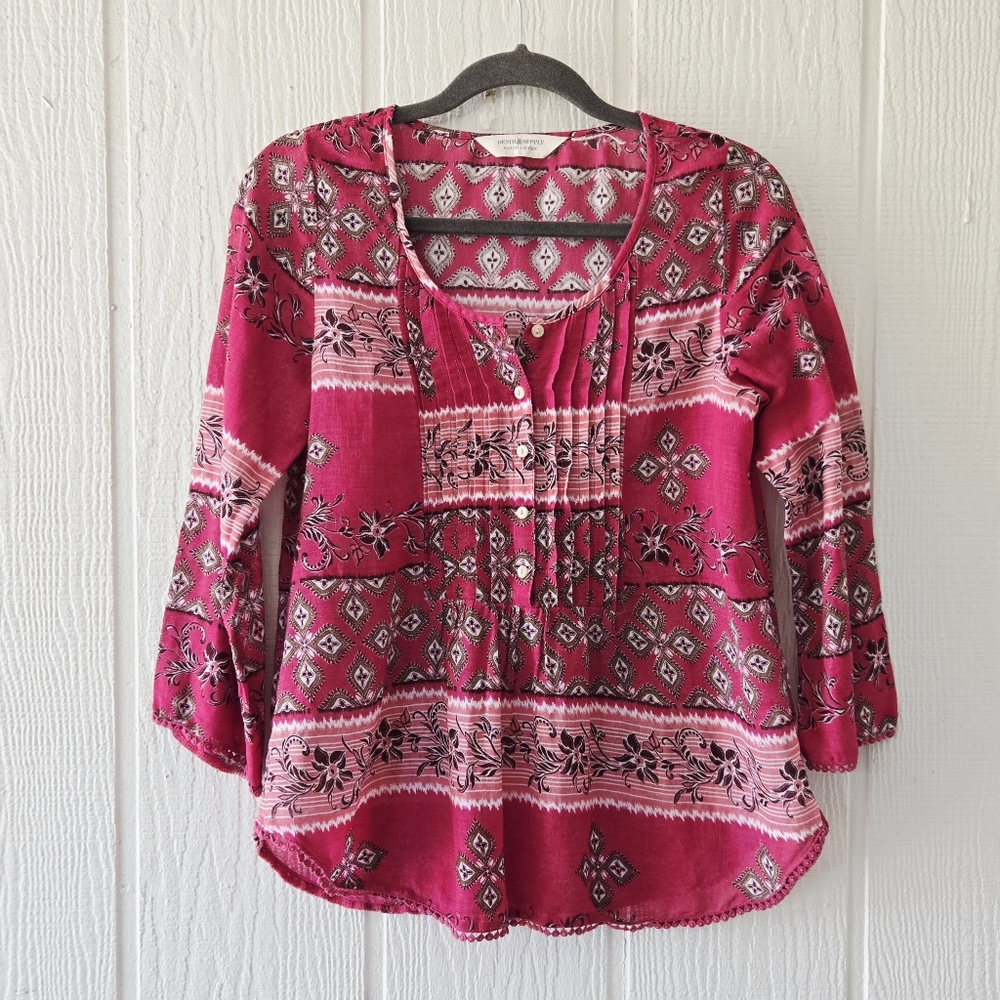 Denim And Supply Pintuck Button Front Peasant Top Boho Western Pink Small